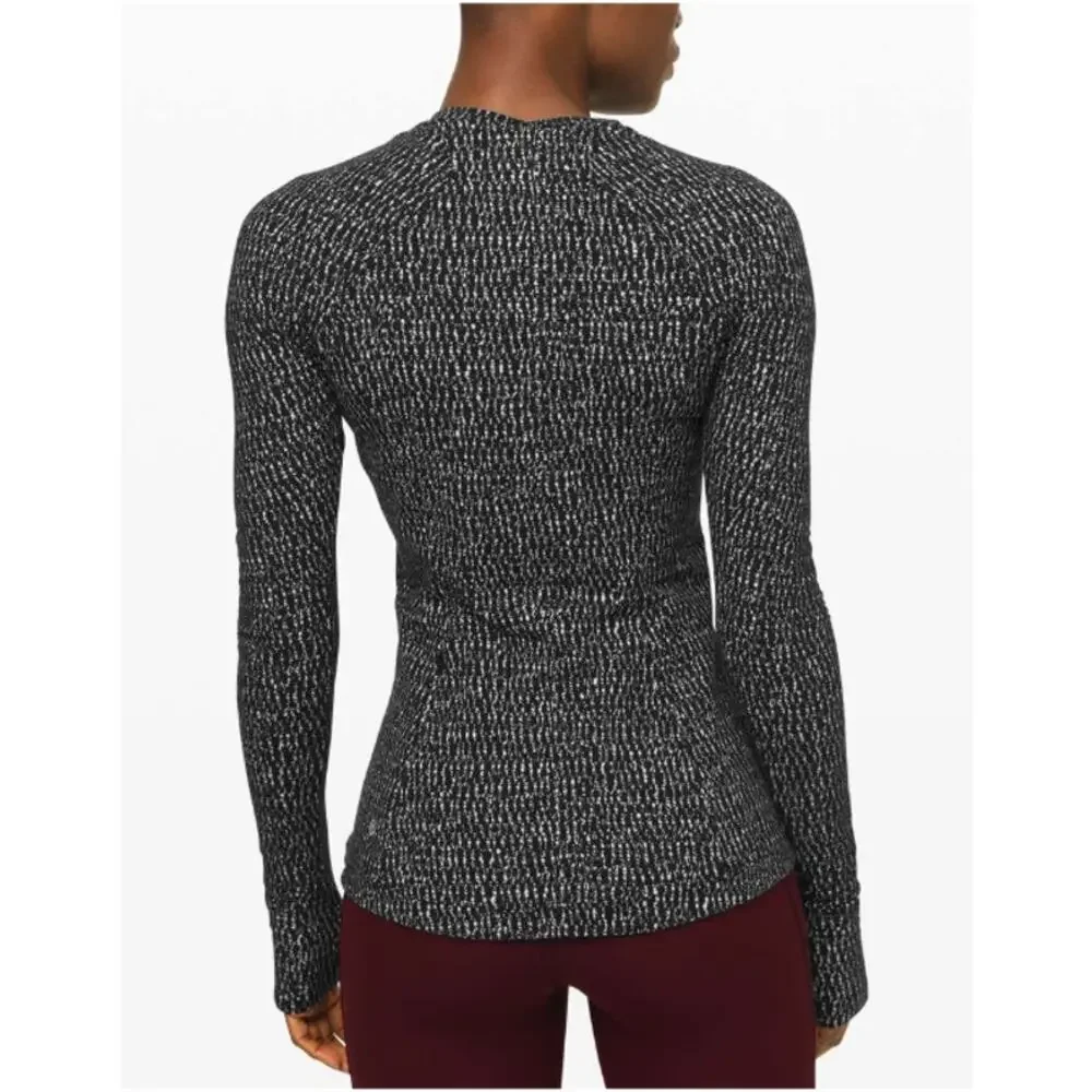 Lululemon Runderful Long Sleeve Knotted Jacquard Black White Women Size XS